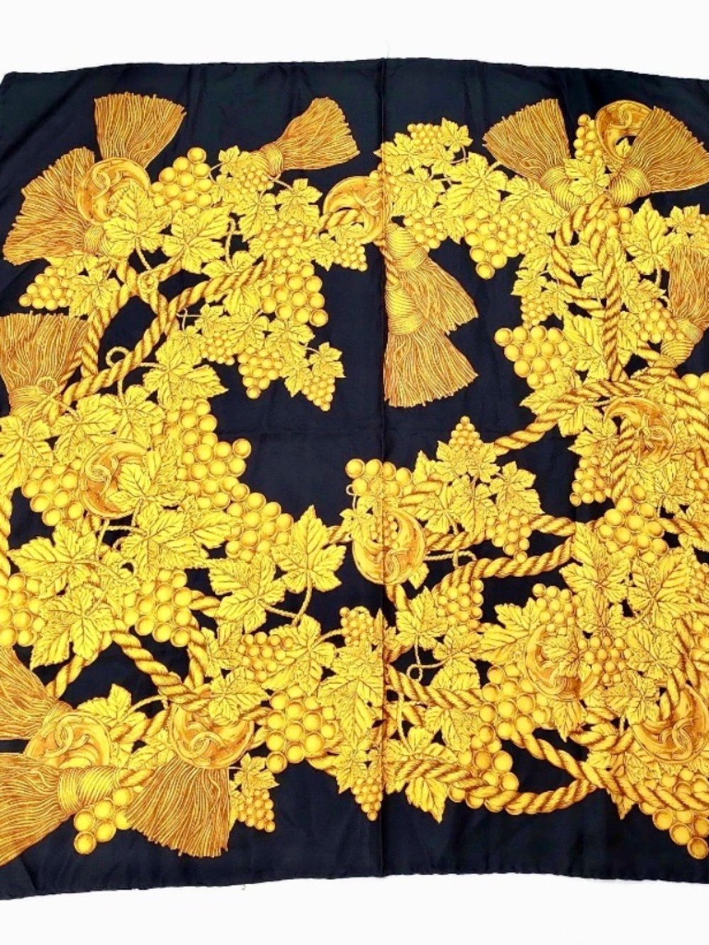 CHANEL⎻Vintage Black & Gold Wreath Silk Scarf, 90x90 cm